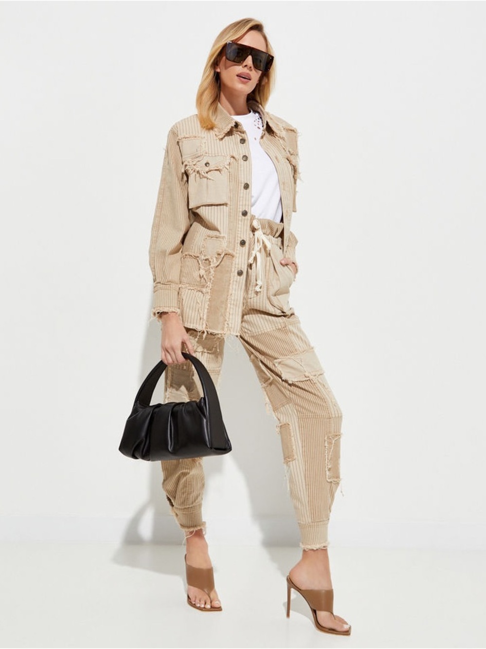 SEROYA Nitz Patchwork Cargo Trouser Pants | Paperbag Waist | Utility | Size S